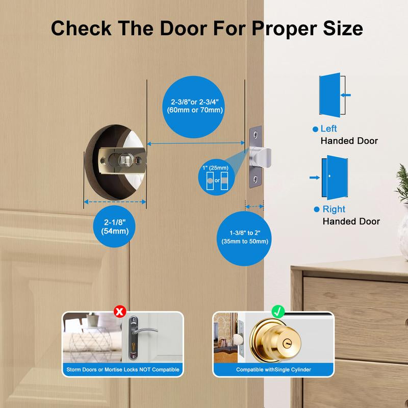 52HZ Fingerprint Door Knob with Lock, Smart Lock for Bedroom Door, Biometric Door Lock with App Control & Key, Thumbprint Keyless Entry Door Lock for Front Door, Home, Apartment, Office, Matte Black