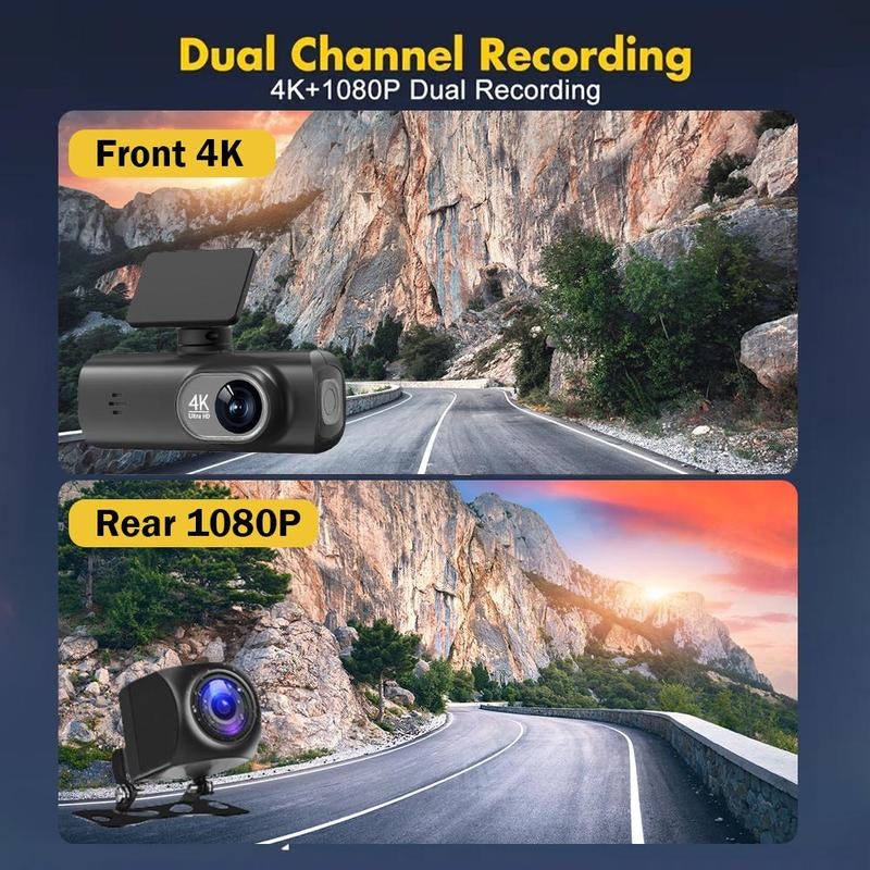 4K Dash Cam Front & Rear, Car DVR with Built in Wifi, Infrared Night Car Recorder, Loop Recording, Parking Monitor, Car Video Surveillance