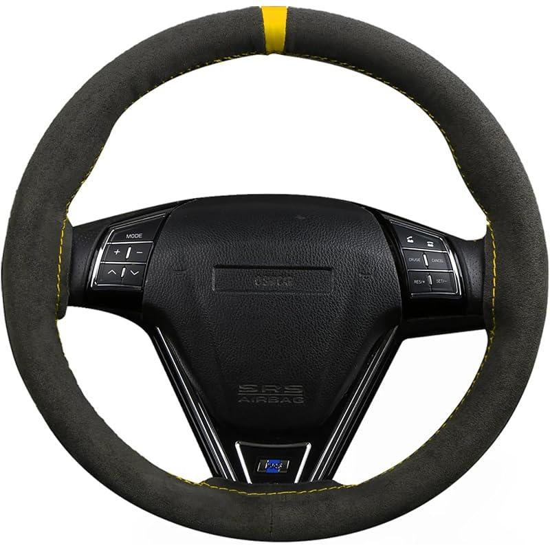 Universal Car Suede Steering Wheel Cover for Women and Men,Stitch on Wrap Car Interior Standard Size 14.5-15 Inch,Black and Blue Microfiber Leather Autos
