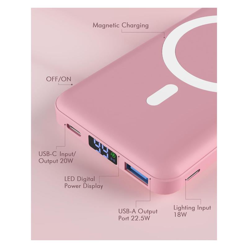 Podoru Wireless Charger for Magsafe Smartphone Fast Charging Power Bank, 10000Mah Magnetic Battery Pack &USB-C Cable, for Iphone 16/15/14/13/12 Series