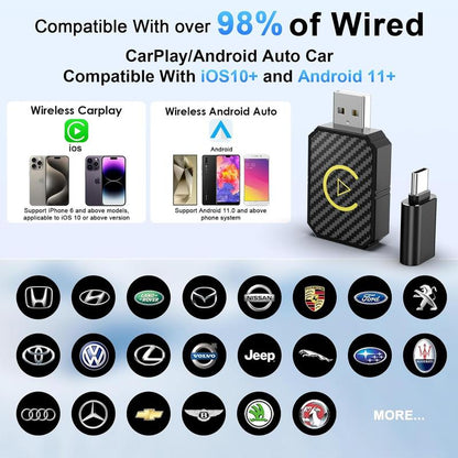 Mini Wireless Apple Carplay Adapter, for Both Apple and Android,Converts Wired to Wireless, Suitable for Factory Wired Carplay Cars from 2016+