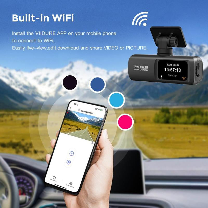 4K Dash Cam Front & Rear, Car DVR with Built in Wifi, Infrared Night Car Recorder, Loop Recording, Parking Monitor, Car Video Surveillance