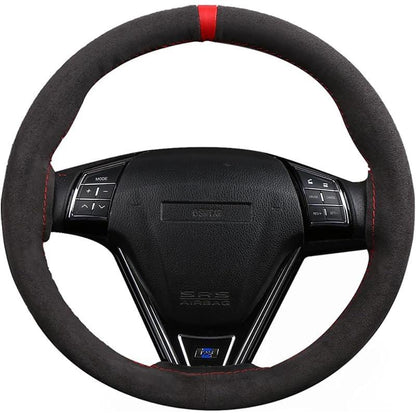 Universal Car Suede Steering Wheel Cover for Women and Men,Stitch on Wrap Car Interior Standard Size 14.5-15 Inch,Black and Blue Microfiber Leather Autos