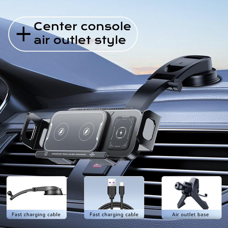 Wireless Charging Mobile Phone Car Holder, Electric Induction Opening and Closing, 90° Rotating Car Holder, 15W Wireless Fast Charging, Air Outlet + Center Console Mobile Phone Car Holder, Suitable for Iphone, Samsung, Google, Etc.