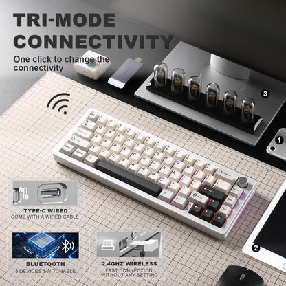 YUNZII AL66 Wireless Mechanical Keyboard, 65% Knob Control Aluminum Gaming Keyboard Bt/2.4G/Wired Hot Swappable, Gasket Mounted RGB Keyboard Metal Keyboard Mechanical Keyboard