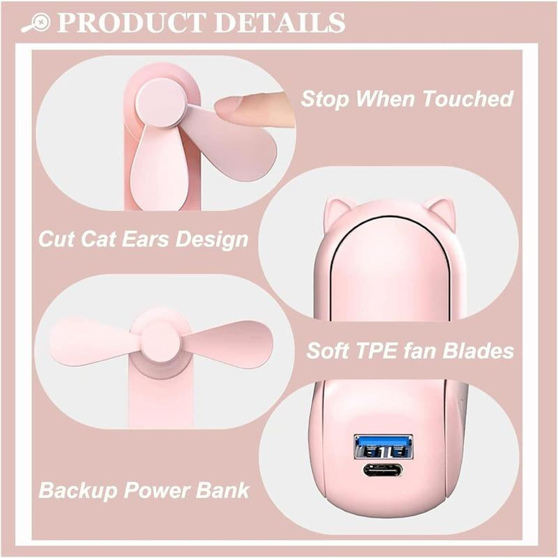 2 in 1 Mini Portable Handheld Fan, Usb Rechargeable Personal Foldable Fan for Indoor, Small Pocket Fan Travel Essentials for Outdoor, Portable Fan, Multifunction Multipurpose Fan, Compact Size, Multifunctional Fan