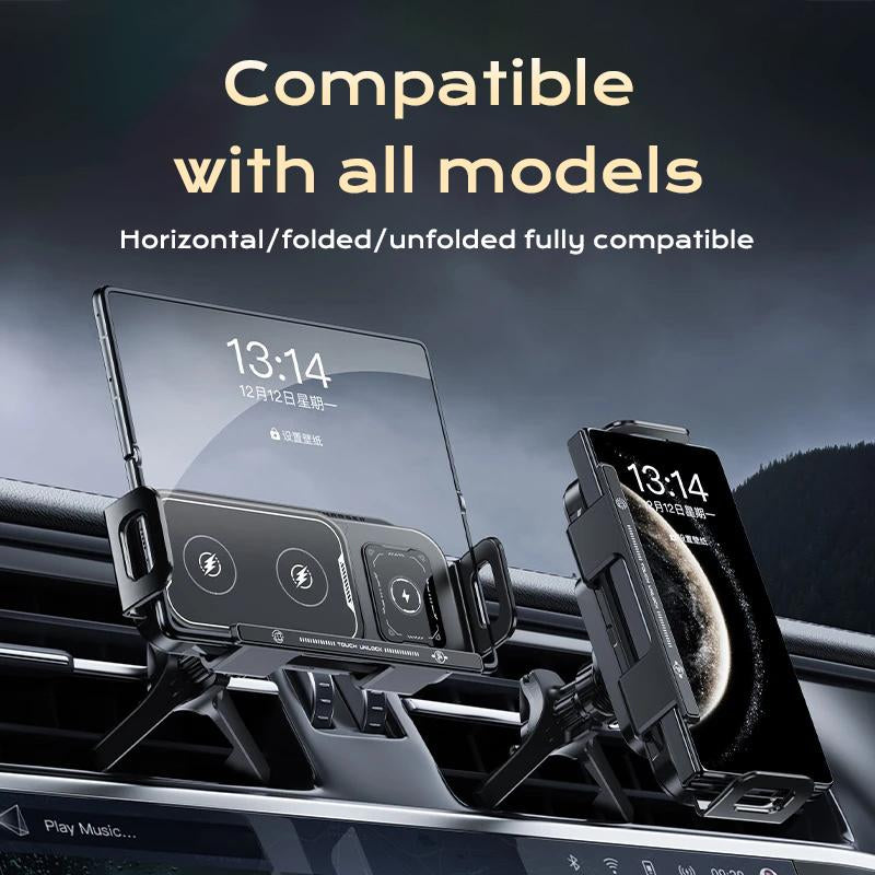 Wireless Charging Mobile Phone Car Holder, Electric Induction Opening and Closing, 90° Rotating Car Holder, 15W Wireless Fast Charging, Air Outlet + Center Console Mobile Phone Car Holder, Suitable for Iphone, Samsung, Google, Etc.