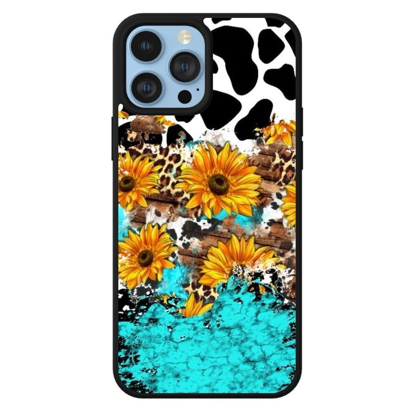 Country Style Sunflower Cow Print Phone Case Shockproof Accessories Protective Durable Protection