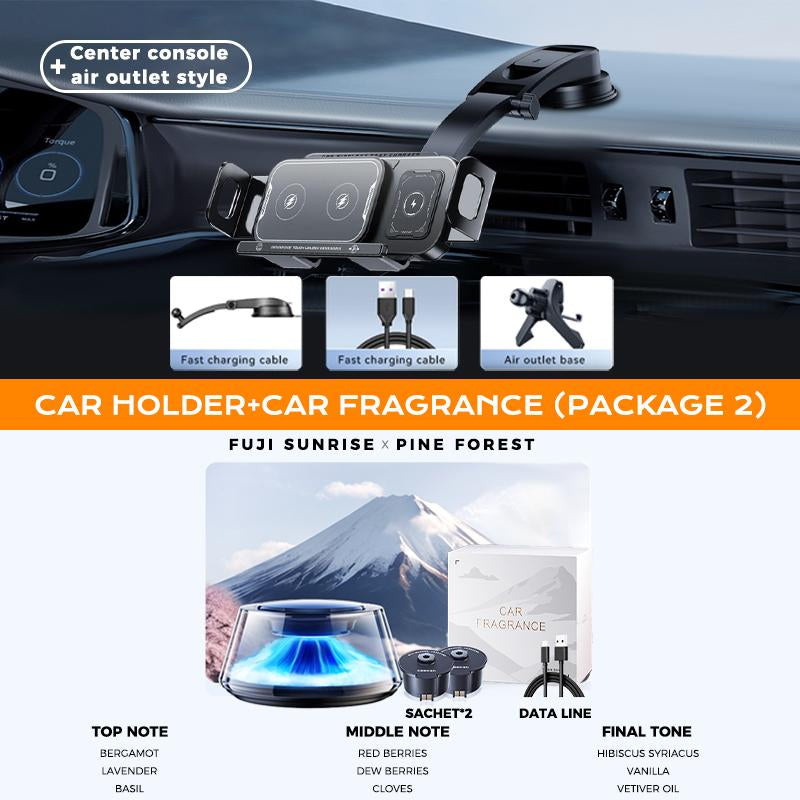 Wireless Charging Mobile Phone Car Holder, Electric Induction Opening and Closing, 90° Rotating Car Holder, 15W Wireless Fast Charging, Air Outlet + Center Console Mobile Phone Car Holder, Suitable for Iphone, Samsung, Google, Etc.