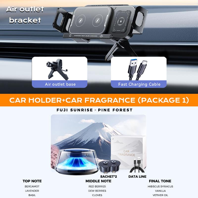 Wireless Charging Mobile Phone Car Holder, Electric Induction Opening and Closing, 90° Rotating Car Holder, 15W Wireless Fast Charging, Air Outlet + Center Console Mobile Phone Car Holder, Suitable for Iphone, Samsung, Google, Etc.