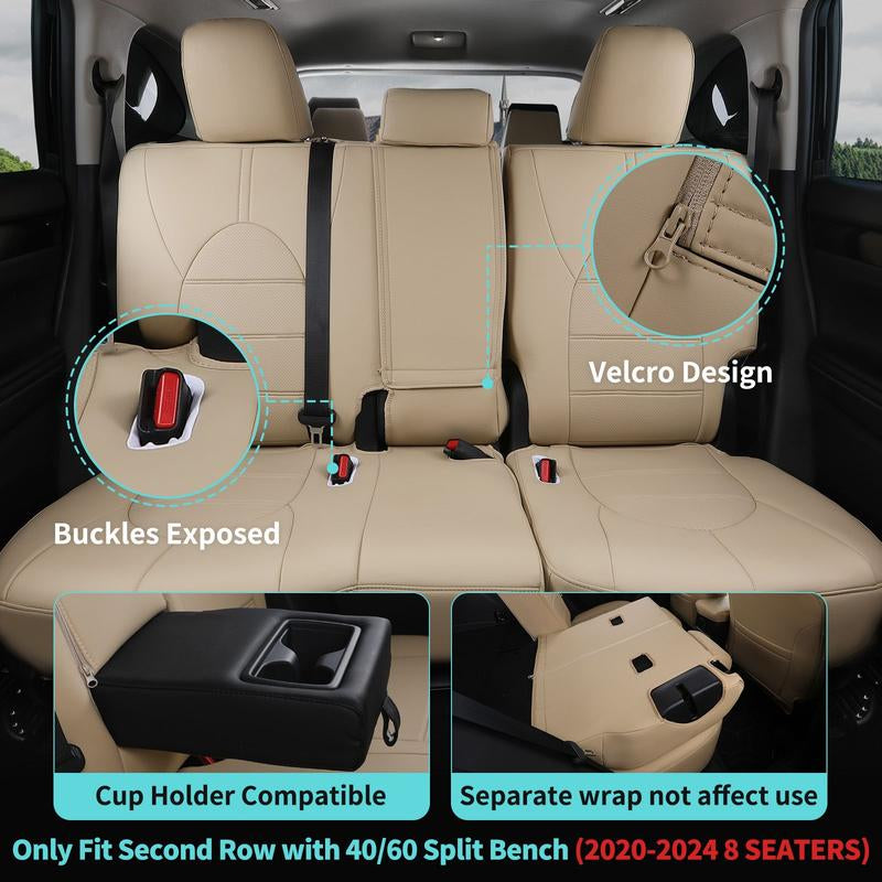 For Toyota Highlander 2014-2024 Car Seat Covers, 7 Seater/ 8 Seater, Leather FREESOO Car Seat Protector Replacement
