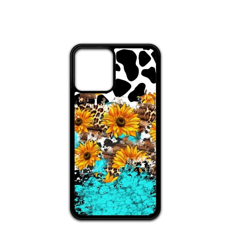 Country Style Sunflower Cow Print Phone Case Shockproof Accessories Protective Durable Protection