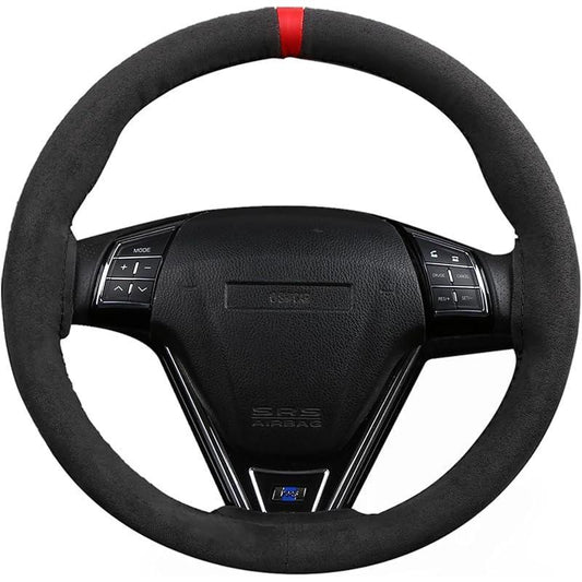 Universal Car Suede Steering Wheel Cover for Women and Men,Stitch on Wrap Car Interior Standard Size 14.5-15 Inch,Black and Blue Microfiber Leather Autos