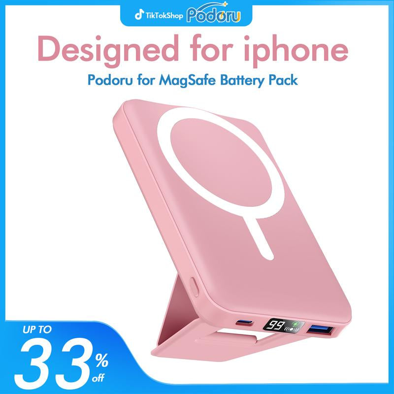 Podoru Wireless Charger for Magsafe Smartphone Fast Charging Power Bank, 10000Mah Magnetic Battery Pack &USB-C Cable, for Iphone 16/15/14/13/12 Series