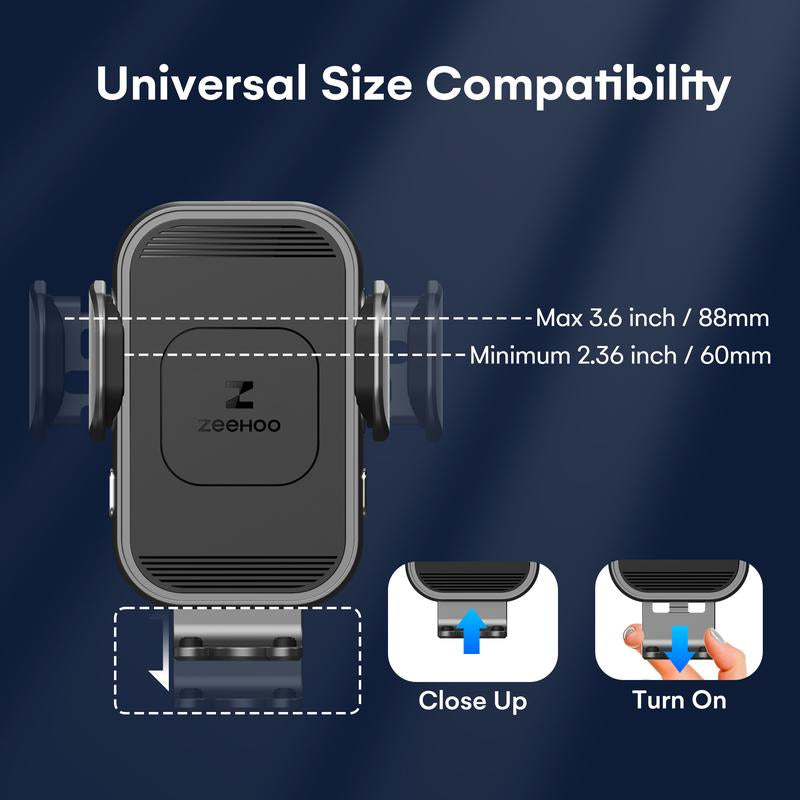 ZEEHOO 15W Fast Wireless Car Charger[Outdoorfun] & Auto-Clamping Phone Mount - Secure Dual-Mode Charging for Iphone 16/15/14/13/12/11 Pro Max/Xs & Samsung Galaxy S23/S22