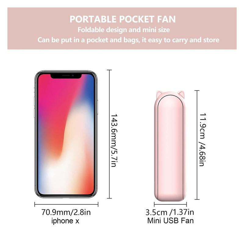 2 in 1 Mini Portable Handheld Fan, Usb Rechargeable Personal Foldable Fan for Indoor, Small Pocket Fan Travel Essentials for Outdoor, Portable Fan, Multifunction Multipurpose Fan, Compact Size, Multifunctional Fan