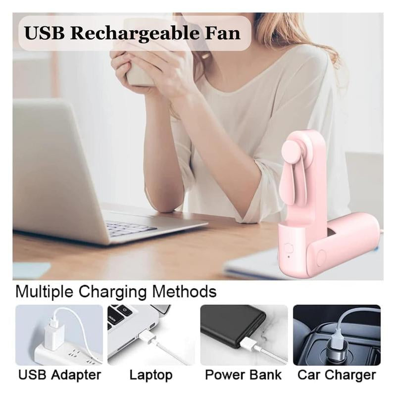 2 in 1 Mini Portable Handheld Fan, Usb Rechargeable Personal Foldable Fan for Indoor, Small Pocket Fan Travel Essentials for Outdoor, Portable Fan, Multifunction Multipurpose Fan, Compact Size, Multifunctional Fan