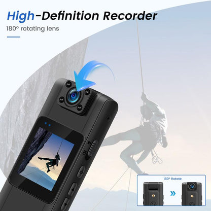 Body Cameras with Audio Video Recording 64GB Wifi Body Cam with 180° Rotatable Lens Button, Night Vision, 5 Hours Recording, Wearable Security Camera Card