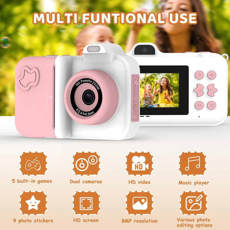 MISIRUN Kids Camera Instant Print with 1080P HD Dual-Lens Selfie Digital Camera, 32GB Card, 5 Rolls Print Paper Stickers, and 32GB Pens Christmas Birthday Gifts Toys for Girls Boys Ages 4-12