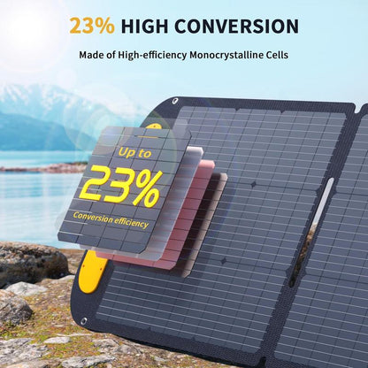 VTOMAN VS110 Portable Solar Panel for Solar Generator, 110W 19V Folding Solar Charger with 23% Efficiency, IP67 Waterproof and Adjustable Kickstands Design for Camping, RV, Outdoor Adventures (VS110)