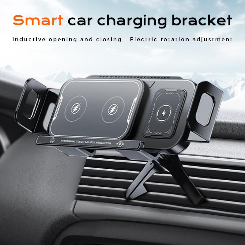 Wireless Charging Mobile Phone Car Holder, Electric Induction Opening and Closing, 90° Rotating Car Holder, 15W Wireless Fast Charging, Air Outlet + Center Console Mobile Phone Car Holder, Suitable for Iphone, Samsung, Google, Etc.