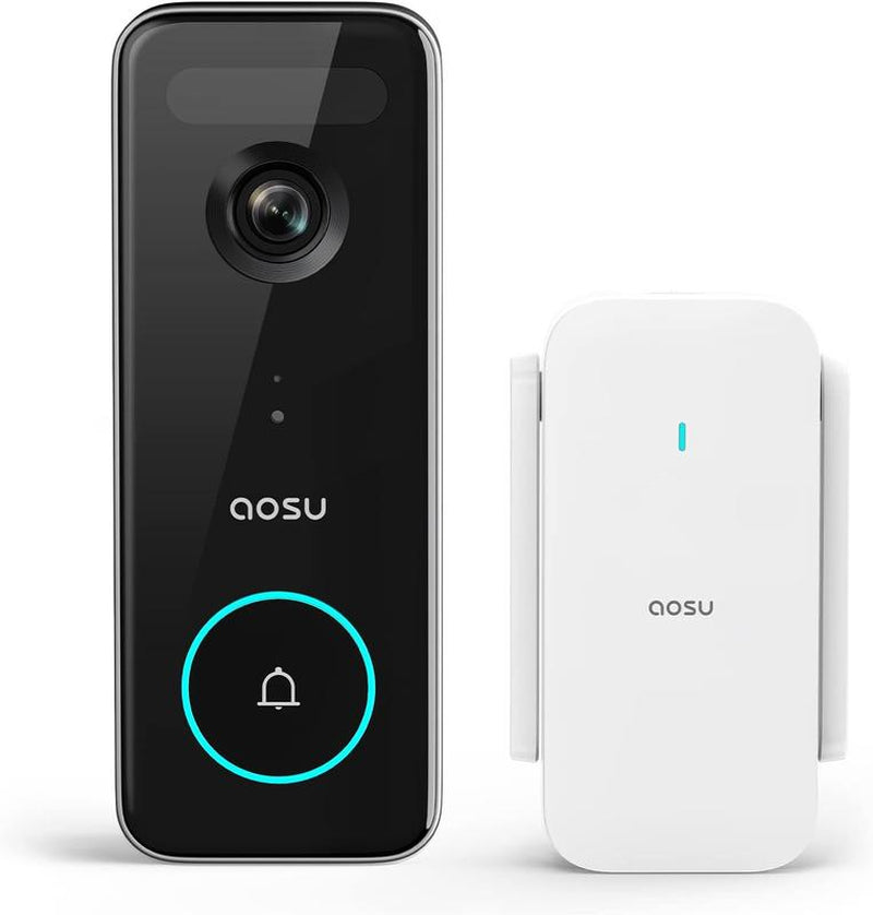 AOSU Doorbell Camera Wireless, 5MP Ultra HD, No Monthly Fee, Triple Motion Detection Video Doorbell with Homebase, Enhanced (2.4/5 Ghz) Wifi, 180-Day Battery Life, Work with Alexa & Google Assistant