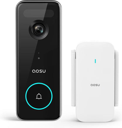 AOSU Doorbell Camera Wireless, 5MP Ultra HD, No Monthly Fee, Triple Motion Detection Video Doorbell with Homebase, Enhanced (2.4/5 Ghz) Wifi, 180-Day Battery Life, Work with Alexa & Google Assistant
