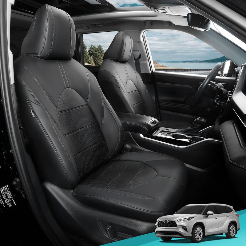 For Toyota Highlander 2014-2024 Car Seat Covers, 7 Seater/ 8 Seater, Leather FREESOO Car Seat Protector Replacement