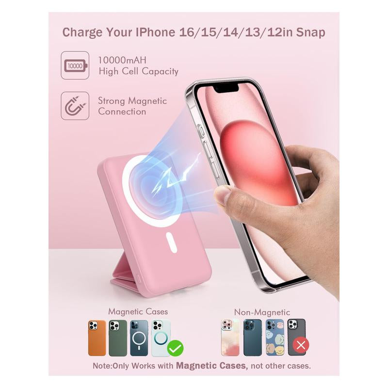 Podoru Wireless Charger for Magsafe Smartphone Fast Charging Power Bank, 10000Mah Magnetic Battery Pack &USB-C Cable, for Iphone 16/15/14/13/12 Series