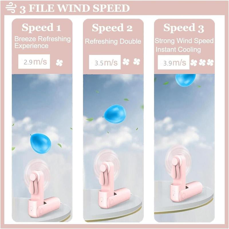 2 in 1 Mini Portable Handheld Fan, Usb Rechargeable Personal Foldable Fan for Indoor, Small Pocket Fan Travel Essentials for Outdoor, Portable Fan, Multifunction Multipurpose Fan, Compact Size, Multifunctional Fan