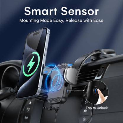 ZEEHOO 15W Fast Wireless Car Charger[Outdoorfun] & Auto-Clamping Phone Mount - Secure Dual-Mode Charging for Iphone 16/15/14/13/12/11 Pro Max/Xs & Samsung Galaxy S23/S22