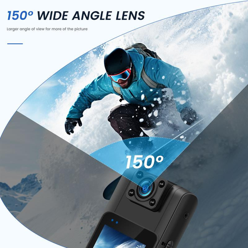 Body Cameras with Audio Video Recording 64GB Wifi Body Cam with 180° Rotatable Lens Button, Night Vision, 5 Hours Recording, Wearable Security Camera Card