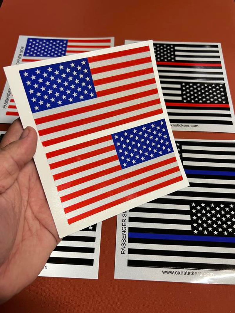 Reflective US Flag Sticker Decal - Set of 2, 5" Vinyl Decals for Driver and Passenger Sides - Automotive & Motorcycle Car Exterior Accessories, Car Stickers