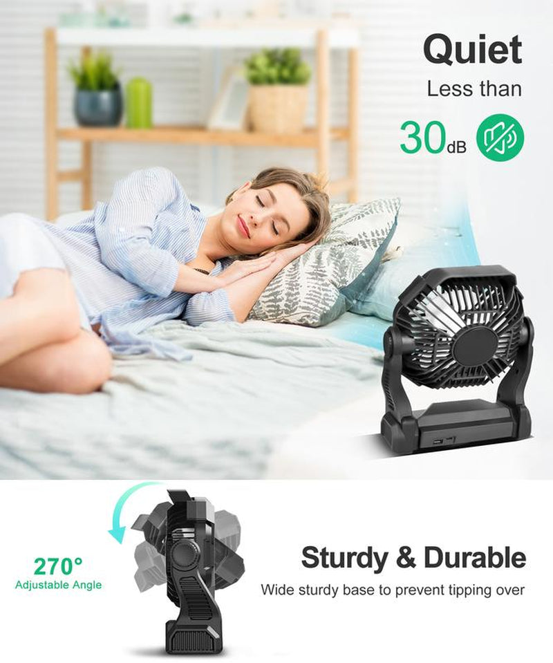 Portable Camping Fan with Light Rechargeable Battery