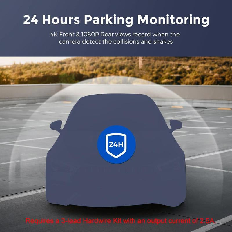 4K Dash Cam Front & Rear, Car DVR with Built in Wifi, Infrared Night Car Recorder, Loop Recording, Parking Monitor, Car Video Surveillance
