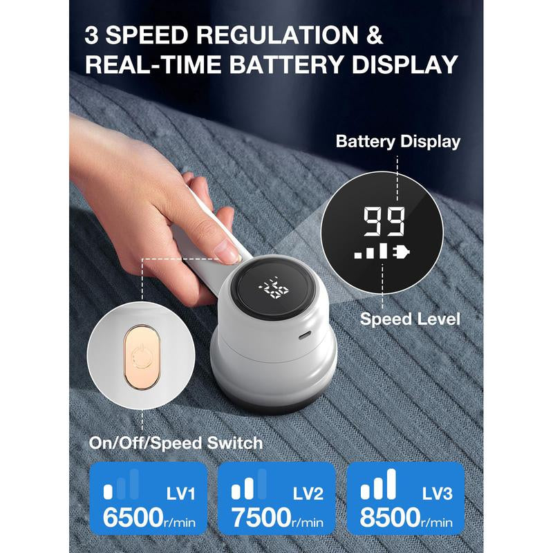 Rechargeable Fabric Shaver with LED Display & Large Capacity Container 3-Settings Control Shaver Easy-To-Grip Handle High-End Color Matching ,Efficient Sweater and Lint Shaver for Clothes