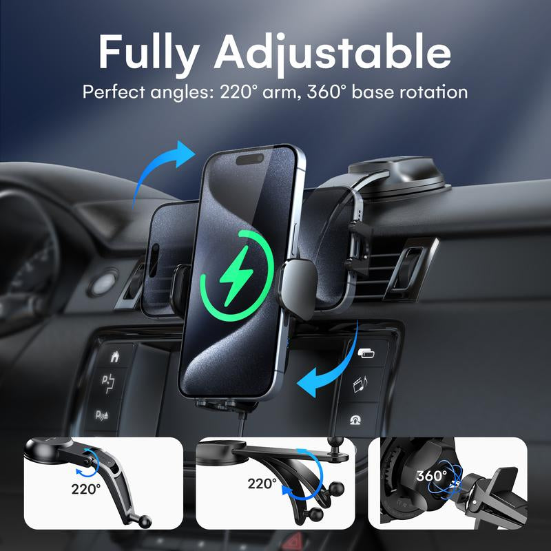 ZEEHOO 15W Fast Wireless Car Charger[Outdoorfun] & Auto-Clamping Phone Mount - Secure Dual-Mode Charging for Iphone 16/15/14/13/12/11 Pro Max/Xs & Samsung Galaxy S23/S22