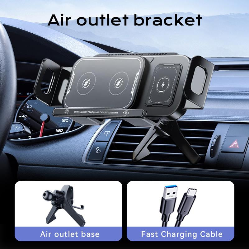 Wireless Charging Mobile Phone Car Holder, Electric Induction Opening and Closing, 90° Rotating Car Holder, 15W Wireless Fast Charging, Air Outlet + Center Console Mobile Phone Car Holder, Suitable for Iphone, Samsung, Google, Etc.