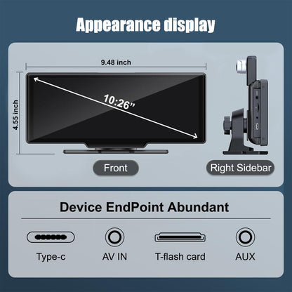 Portable Wireless Carplay Screen, 10.26 Inch 4K Ultra HD/ 7 Inch 1080P Carplay Radio Touchscreen, Car Video Players for Any Car, Big Screen Carplay