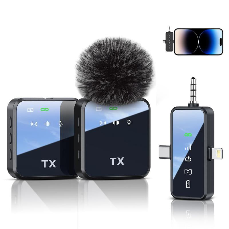 BAILIXIN 3 in 1 Microphone for Iphone/Android/Camera, Wireless Lavalier Microphone, 328Ft Transmission, 18H Battery Life, Mini Microphone for Record Interview, Vlogs, Youtube, Tiktok