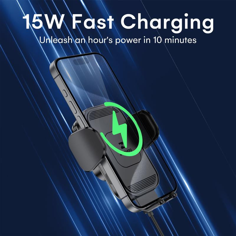 ZEEHOO 15W Fast Wireless Car Charger[Outdoorfun] & Auto-Clamping Phone Mount - Secure Dual-Mode Charging for Iphone 16/15/14/13/12/11 Pro Max/Xs & Samsung Galaxy S23/S22