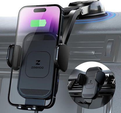 ZEEHOO 15W Fast Wireless Car Charger[Outdoorfun] & Auto-Clamping Phone Mount - Secure Dual-Mode Charging for Iphone 16/15/14/13/12/11 Pro Max/Xs & Samsung Galaxy S23/S22