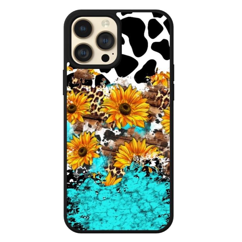 Country Style Sunflower Cow Print Phone Case Shockproof Accessories Protective Durable Protection