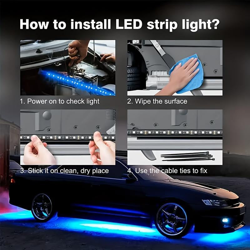 Car LED Light Strip, Remote Control App Car LED Light Strip, 1 Count Waterproof LED Light Strip for Car Interior Decoration