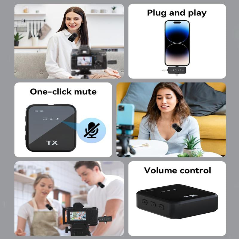 BAILIXIN 3 in 1 Microphone for Iphone/Android/Camera, Wireless Lavalier Microphone, 328Ft Transmission, 18H Battery Life, Mini Microphone for Record Interview, Vlogs, Youtube, Tiktok