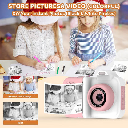 MISIRUN Kids Camera Instant Print with 1080P HD Dual-Lens Selfie Digital Camera, 32GB Card, 5 Rolls Print Paper Stickers, and 32GB Pens Christmas Birthday Gifts Toys for Girls Boys Ages 4-12