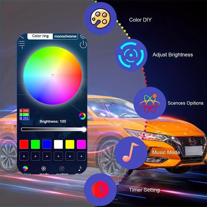 Interior LED Light Bar APP Controlled, 2-In-1 RGB 16 Million Color Ambient Lighting Kit with 157.48-Inch, Music Mode Interior Lighting Accents