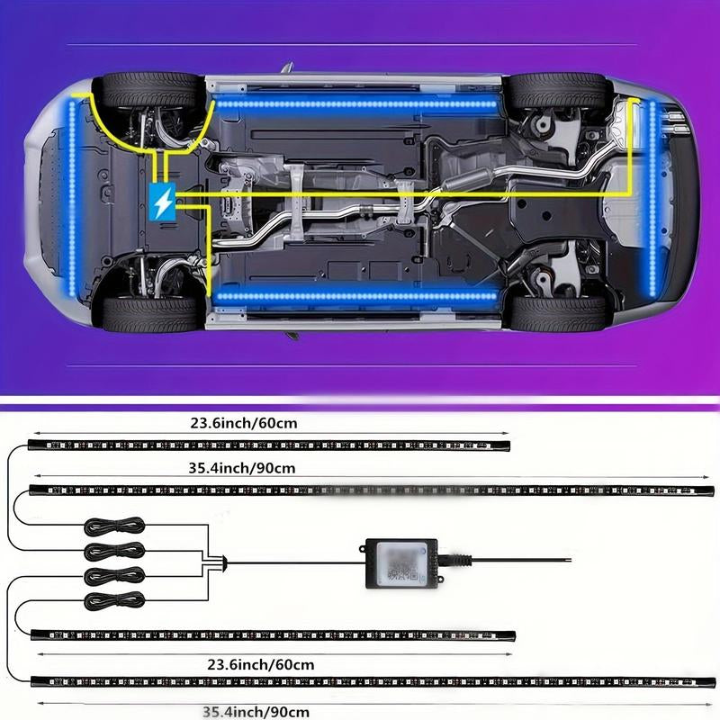 Car LED Light Strip, Remote Control App Car LED Light Strip, 1 Count Waterproof LED Light Strip for Car Interior Decoration