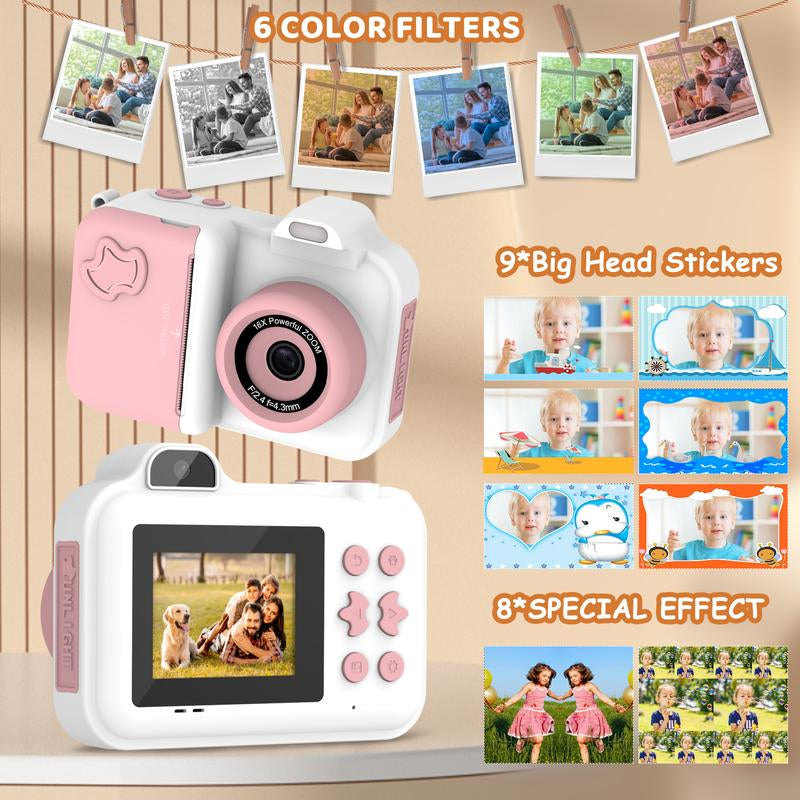 MISIRUN Kids Camera Instant Print with 1080P HD Dual-Lens Selfie Digital Camera, 32GB Card, 5 Rolls Print Paper Stickers, and 32GB Pens Christmas Birthday Gifts Toys for Girls Boys Ages 4-12