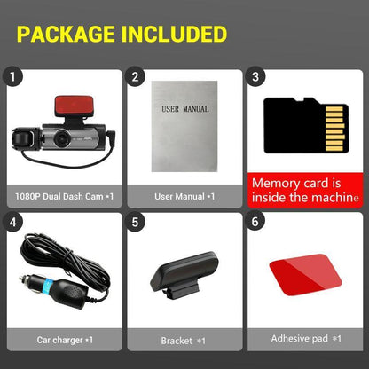 WHATOOK 1080P Dual Camera Dash Cam for Cars, Driving Recorder with IR Night Vision, Loop Recording, Wide Angle Lens - 3.16 Inch IPS Screen,Parking Mode, Car Camera with 32GB TF Card